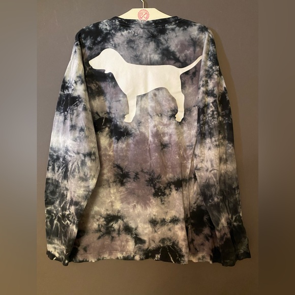 VS PINK LONG SLEEVE CAMPUS TEE SHIRT BLACK GRAY TIE DYE DOG PUP PULPY LOGO HTF L - Picture 7 of 9